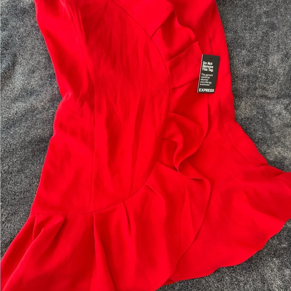 Express Red Bodycon Strapless Ruffled Dress - Picture 2 of 3